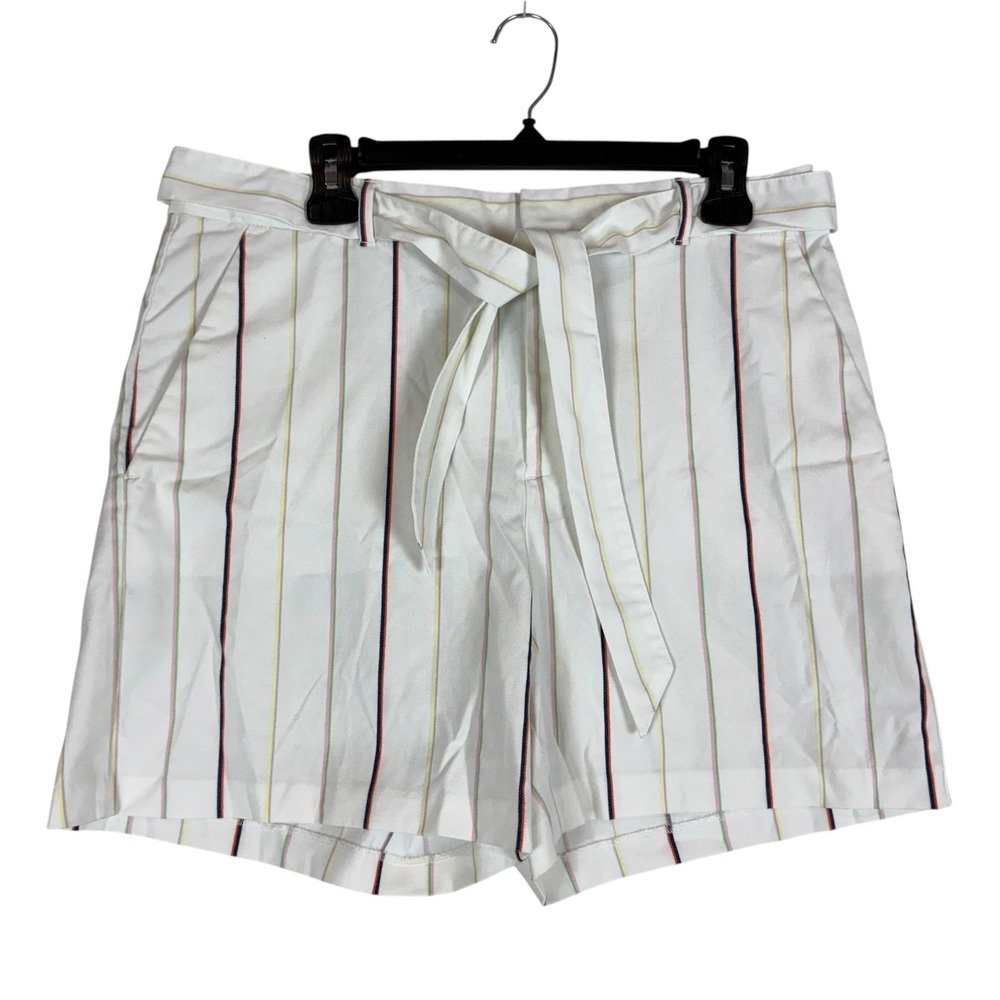 Banana Republic Shorts Womens 12 White Striped Chino Belted Pleated 5 Inseam